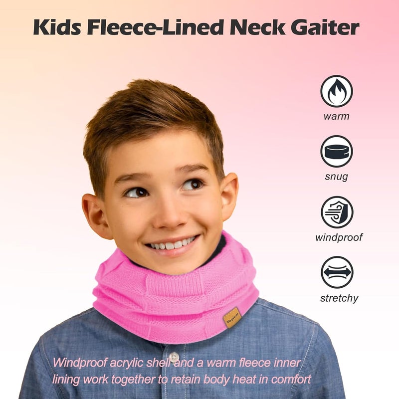 Vogium Kids Double-layer Knit Neck Warmer Gaiter | Thermal Fleece Face Cover for 6-14 Year Olds Boys Girls | Ski, Play - Image 2